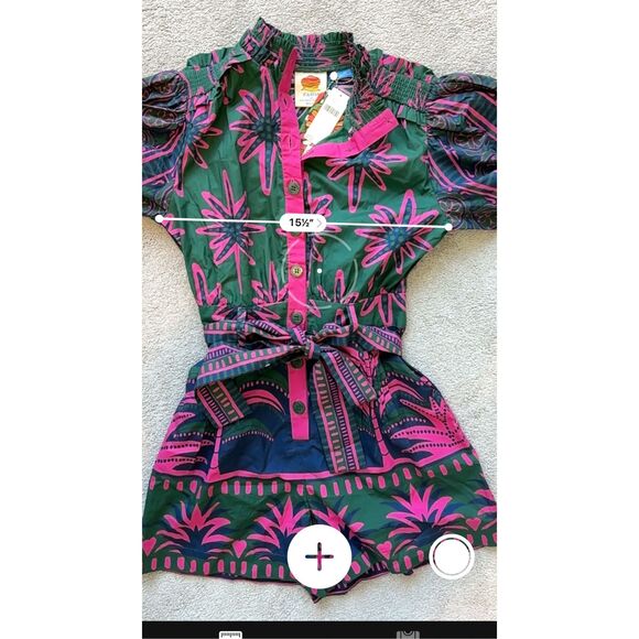 NWT Farm Rio mock neck button down romper, XS $200 E31 - Picture 9 of 9